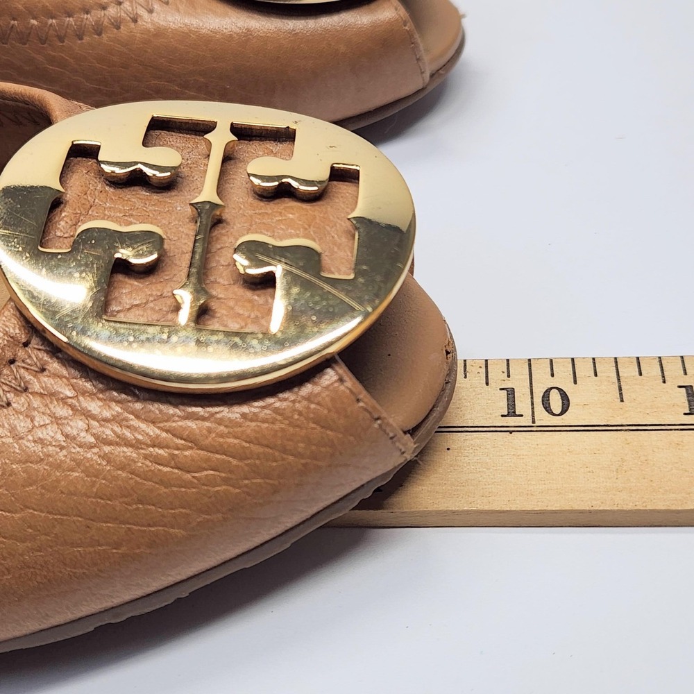 Tory Burch Shoes Womens Size 9** Brown Leather Peep Toe Wedge Logo Pumps - Picture 3 of 15